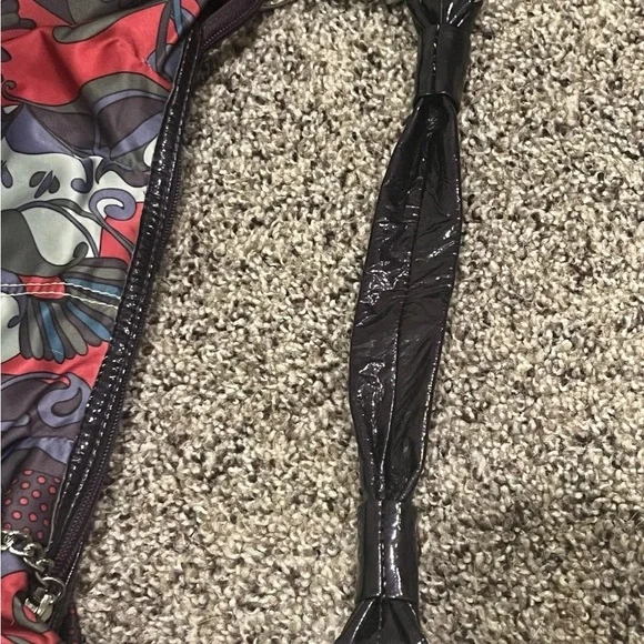 Kathy Van Zeeland Y2K Hobo Boho Red Black Purple Floral Fabric Gem Accents Bag - Picture 8 of 10